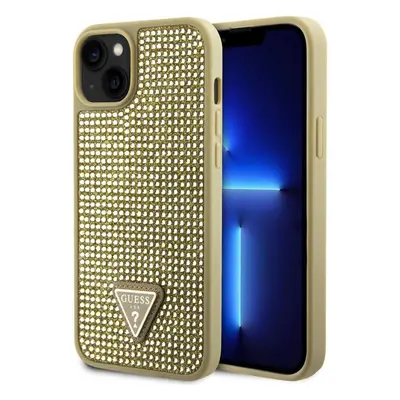 Kryt na mobil Guess Rhinestones Triangle Metal Logo Kryt pro iPhone 15 Gold