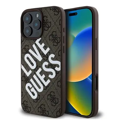 Kryt na mobil Guess PU Leather 4G Big Love Logo MagSafe Zadní Kryt pro iPhone 16 Pro Max Brown