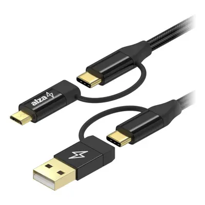 Datový kabel AlzaPower MultiCore 4in1 USB 60W 480Mbps 1m černý