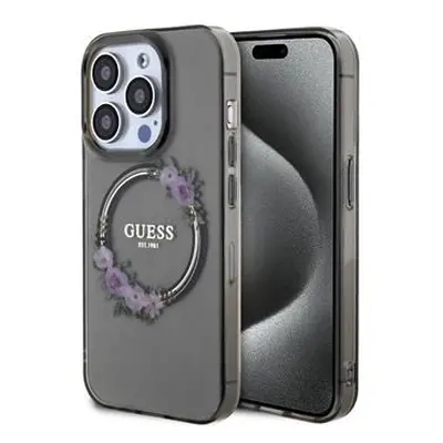 Guess PC/TPU Flowers Ring Glossy Logo MagSafe Zadní Kryt pro iPhone 15 Pro Black