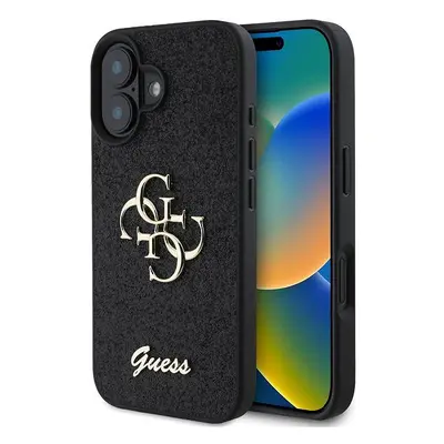 Kryt na mobil Guess PU Fixed Glitter 4G Metal Logo Zadní Kryt pro iPhone 16 Black