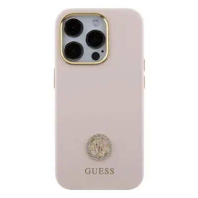 Kryt na mobil Guess Liquid Silicone 4G Strass Metal Logo Zadní Kryt pro iPhone 15 Pro Pink