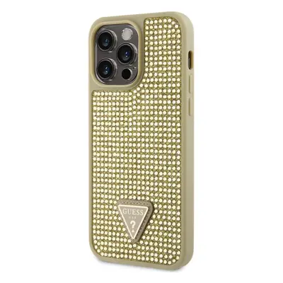 Kryt na mobil Guess Rhinestones Triangle Metal Logo Kryt pro iPhone 14 Pro Max Gold