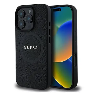 Kryt na mobil Guess Saffiano Peony Stamp MagSafe Zadní Kryt pro iPhone 16 Pro Black