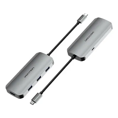 Replikátor portů Vention 5-in-1 USB-C to HDMI / USB 3.0 x 3 /PD Docking Station 0.15M Gray Alumi