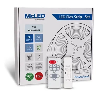 LED pásek McLED Set LED pásek 15 m s ovladačem, CW, 4,8 W/m