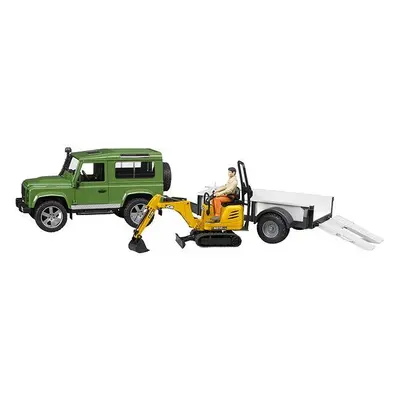 Auto Bruder Land Rover s řidičem, přívěsem a minibagrem JCB