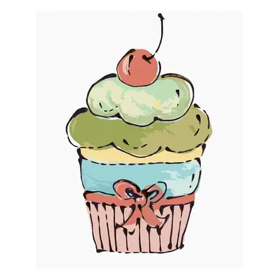 Malování podle čísel Cupcake s růžovou třešní (Haley Bush), 40x50 cm, bez rámu a bez vypnutí plá