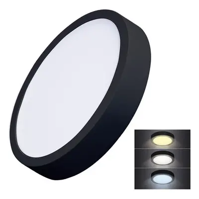 Solight LED mini panel CCT, přisazený, 24W, 1800lm, 3000K, 4000K, 6000K, kulatý, černá barva