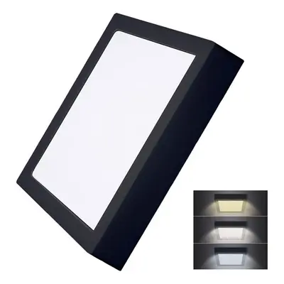 Solight LED mini panel CCT, přisazený, 24W, 1800lm, 3000K, 4000K, 6000K, čtvercový, černá barva