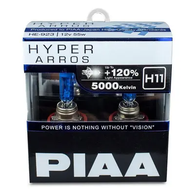 Autožárovka PIAA Hyper Arros 5000K H11 + 120%. jasně bílé světlo o teplotě 5000K, 2ks