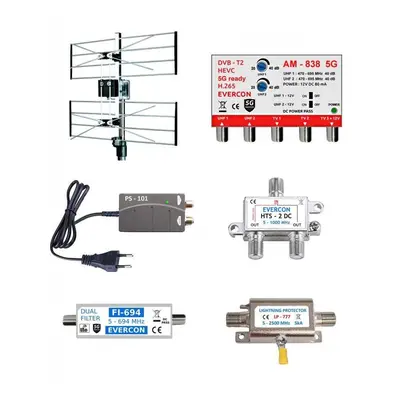 Televizní anténa EVERCON anténní komplet pro 4 TV KOM-838-101-4-MAX
