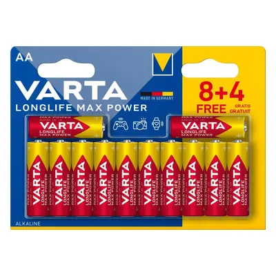 Jednorázová baterie VARTA alkalická baterie Longlife Max Power AA 8+4 ks