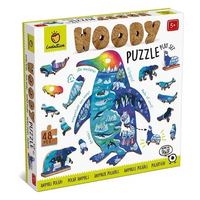 Dřevěné puzzle Ludattica Woody Polární Zvířátka, dřevěné puzzle, 48 dílků