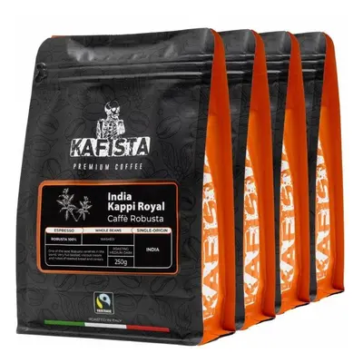 Káva Kafista "India Kappi Royal" - 100% Robusta, Pražená v Itálii - zrnková káva na espresso 4 x