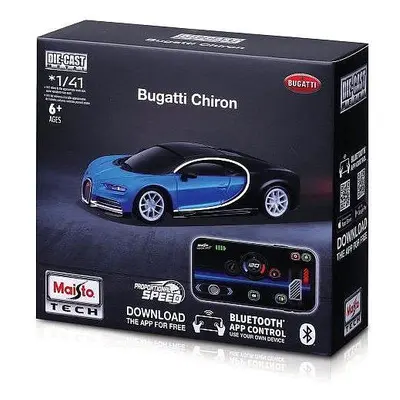 RC auto Maisto Die-Cast Metal se světly 1:41, Bugatti Chiron modro-černé, 2,4 GHz, USB, XTR