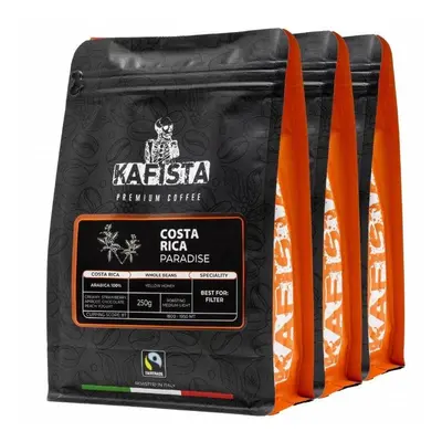 Káva Kafista Výběrová káva "Costa Rica paradise" - 100% Arabica - Zrnková Káva 3 x 250 g