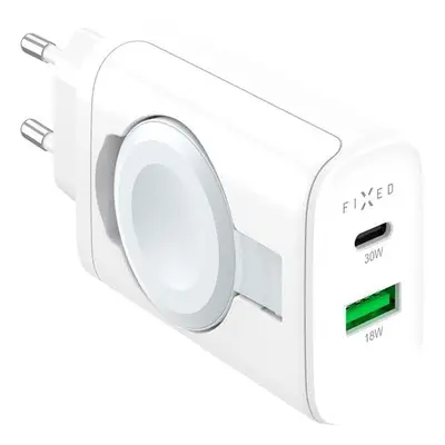 Nabíječka do sítě FIXED Power Socket s USB-A a USB-C a vyklápěcí nabíječkou pro Apple Watch 33W 