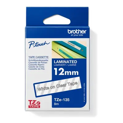 Tape, 12 mm x 8 m, BROTHER, "TZe-135" clear-white