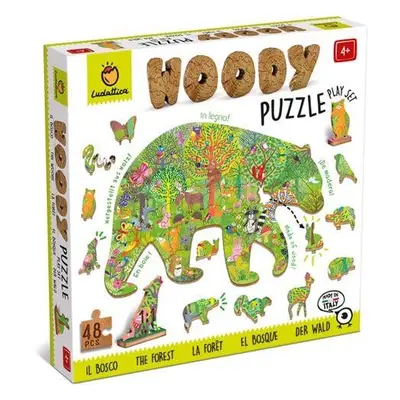 Dřevěné puzzle Ludattica Woody Lesní Zvířátka, dřevěné puzzle, 48 dílků