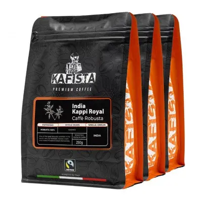 Káva Kafista "India Kappi Royal" - 100% Robusta, Pražená v Itálii - zrnková káva na espresso 3 x