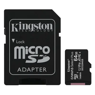 Paměťová karta Kingston MicroSDXC 64GB Canvas Select Plus + SD adaptér