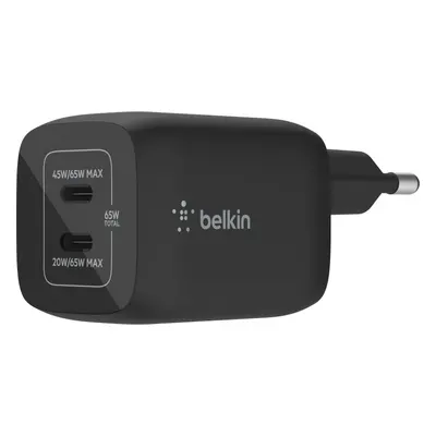 Nabíječka do sítě Belkin Boost Charge 65W PD PPS Dual USB-C GaN Charger Universal, Black