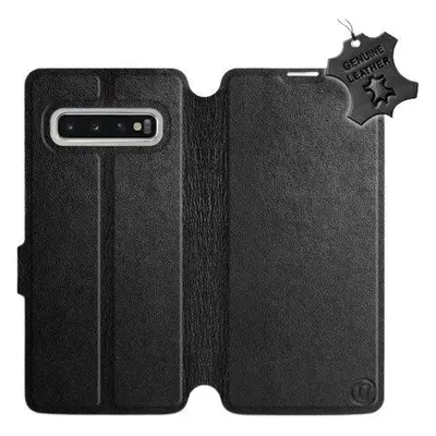 Kryt na mobil Flip pouzdro na mobil Samsung Galaxy S10 - Černé - kožené - Black Leather