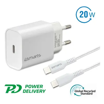 Nabíječka do sítě 4smarts Wall Charger VoltPlug PD 20W and USB-C to USB-C Cable 1.5m white