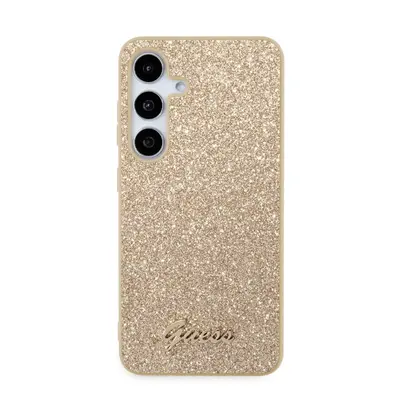 Kryt na mobil Guess PC/TPU Glitter Flakes Metal Logo Zadní Kryt pro Samsung Galaxy S24 Gold