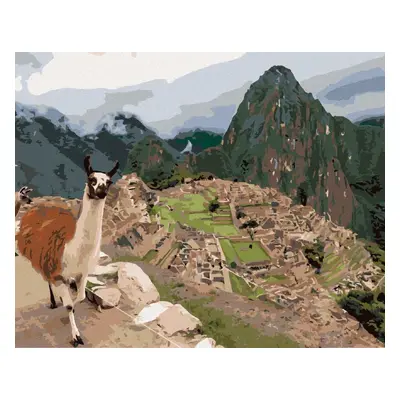 Malování podle čísel Lama a machu picchu, 40x50 cm, vypnuté plátno na rám