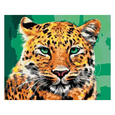 Malování podle čísel Leopard se zelenýma očima, 80x100 cm, bez rámu a bez vypnutí plátna