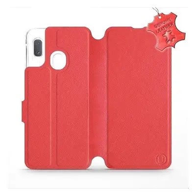 Kryt na mobil Flip pouzdro na mobil Samsung Galaxy A20e - Červené - kožené - Red Leather