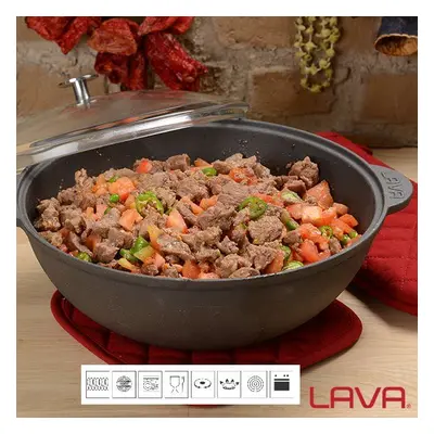 Hrnec LAVA METAL Litinový hrnec kulatý (wok) + skl. poklice 30 cm, 6l