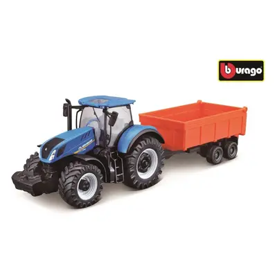 Kovový model Bburago 1:50 Farm Traktor New Holland s vlečkou