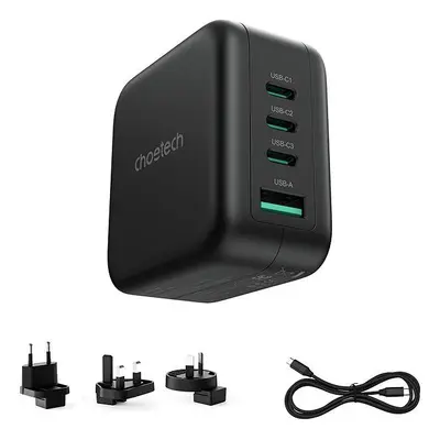 Nabíječka do sítě ChoeTech PD 70W GaN 3*USB-C+1*USB-A Multiple Plugs Charger+cable( US/EU/UK/AU)