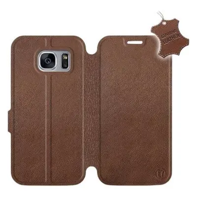 Kryt na mobil Flip pouzdro na mobil Samsung Galaxy S7 Edge - Hnědé - kožené - Brown Leather