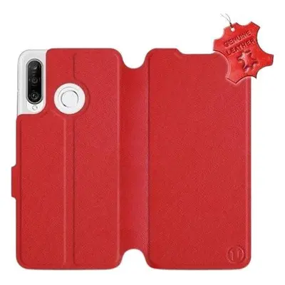 Kryt na mobil Flip pouzdro na mobil Huawei P30 Lite - Červené - kožené - Red Leather