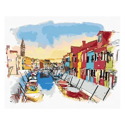 Malování podle čísel Ostrov Burano v Benátkách, 80x100 cm, bez rámu a bez vypnutí plátna