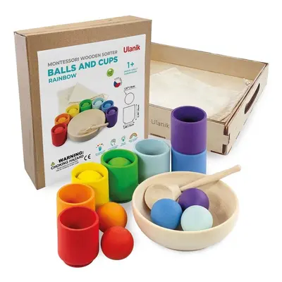 Montessori hračka ULANIK Rainbow: balls in cups