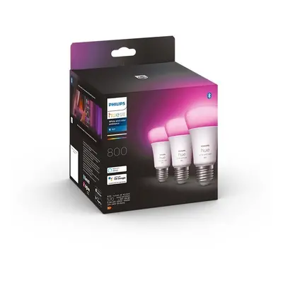 Philips Hue 8719514328389 LED žárovky 3x6,5W | E27 | 800lm | 2000-6500K | RGB - set 3 ks, White 