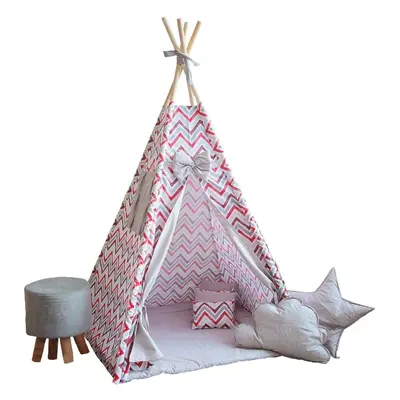 Dětský stan BabyTýpka teepee Cikcak red grey