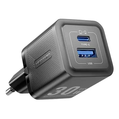 Nabíječka do sítě Vention 2-Port USB (C + A) GaN Charger (30W/30W) EU-Plug Black