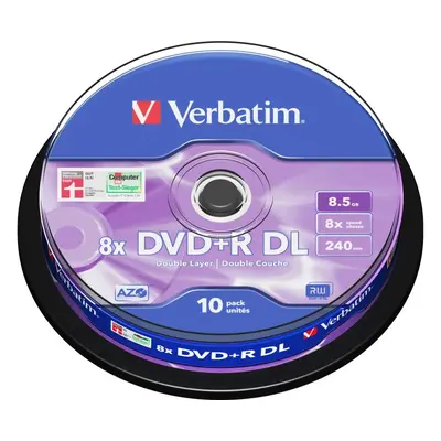 Média VERBATIM DVD+R DL AZO 8,5GB, 8x, spindle 10 ks