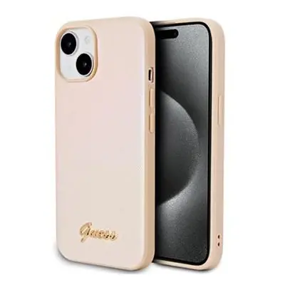 Guess PU Leather Iridescent Metal Script Zadní Kryt pro iPhone 15 Gold