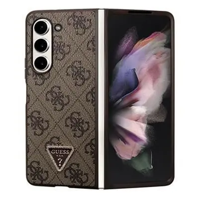 Guess 4G PU Leather Triangle Zadní Kryt pro Samsung Galaxy Z Fold 5 Brown