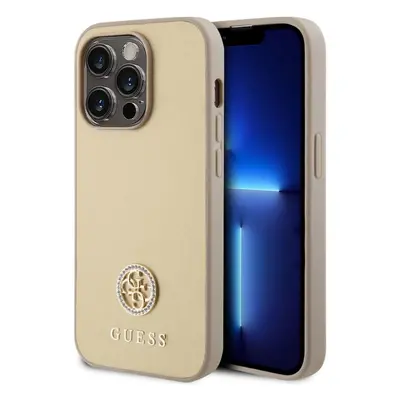 Kryt na mobil Guess PU 4G Strass Metal Logo Zadní Kryt pro iPhone 15 Pro Max Gold