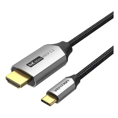 Video kabel Vention Cotton Braided USB-C to HDMI Cable 2m Black Aluminum Alloy Type