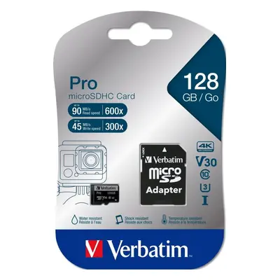 Paměťová karta Verbatim MicroSDXC 128GB Pro + SD adaptér