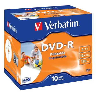 Média VERBATIM DVD-R AZO 4,7GB, 16x, printable, jewel case 10 ks